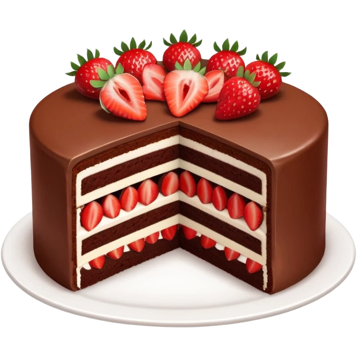 chocolate layer cake with strawberries, cross-section visible emoji