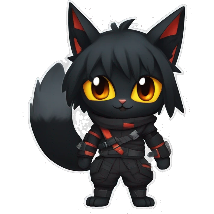 Edgy Shy Anthro Ninja boyish cool pretty dark black Litten-Pokémon-cat-fursona-animal techwear emoji