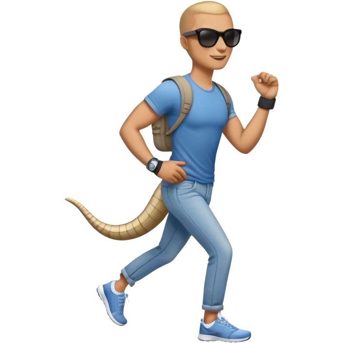 friendly anthropomorphised cobra in jeans and a t-shirt, wearing dark sunglasses, jogging upright in standard pose emoji