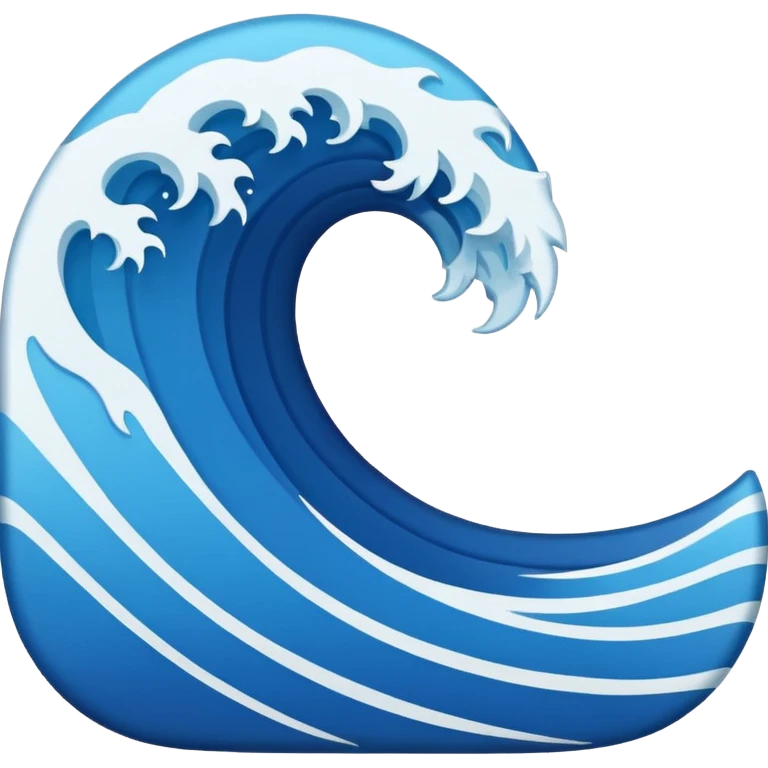 "Create a flat 2D vector wave emoji in Apple iOS style, with solid blue colors, clean lines, and no gradients or 3D effects. The wave should be simple, using basic shapes with smooth curves on a white background."
 emoji
