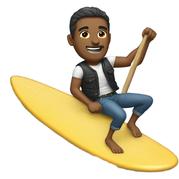 A man wearing a vest and jeans while riding a surf board  emoji