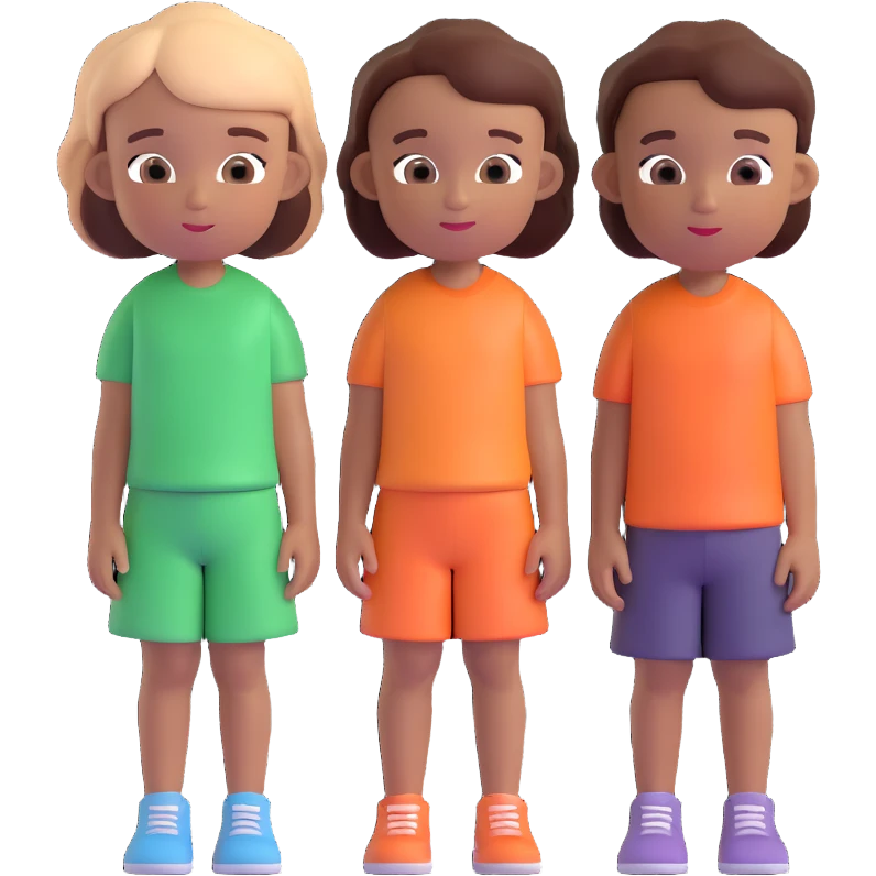 Slightly increase the volume of the upper body of the girl, separate the girl and the boy from each other, and make the skin color the same for both characters. Maintain the cartoonish 3D style. emoji
