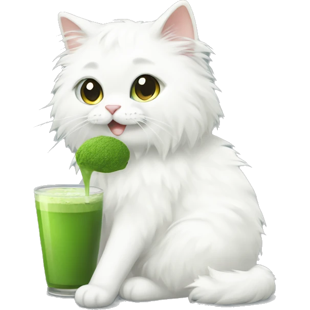 white fluffy cat drinking a matcha  emoji