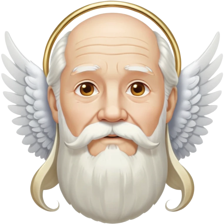 Divine being, elderly man with flowing white hair, long white beard and mustache, large white wings spread behind him, gold hoop earrings dangling from ears emoji