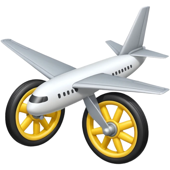 Isometric view of airplane landing gear in emoji style — one inflated, puffy wheel with a strut, soft 3D look, rounded shapes, clean and cartoon-like emoji
