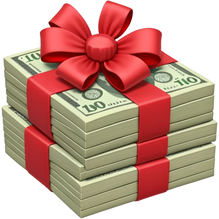 Australian $100 notes stacked together and wrapped in a bow emoji