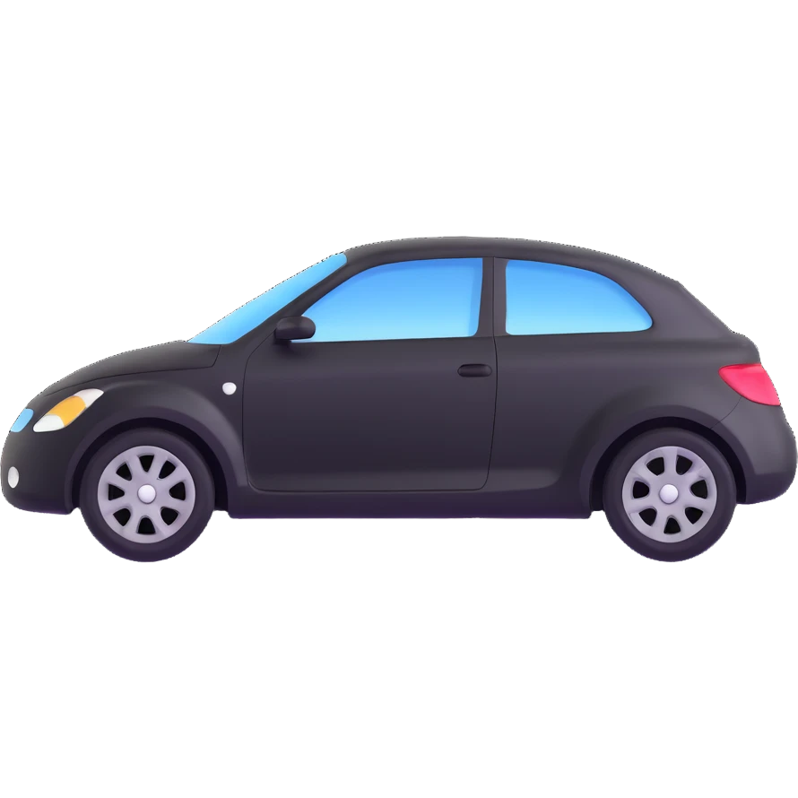 matte black minimalist car icon with a subtle rod or hook tool touching a visible dent, fine silver lines for contrast, simple and clean, focus on the dent repair emoji