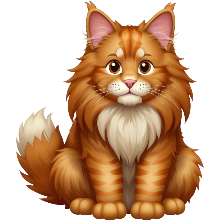 A large, fluffy Maine Coon cat with a wild mane, paws raised like a bear, cartoon style, transparent background. emoji