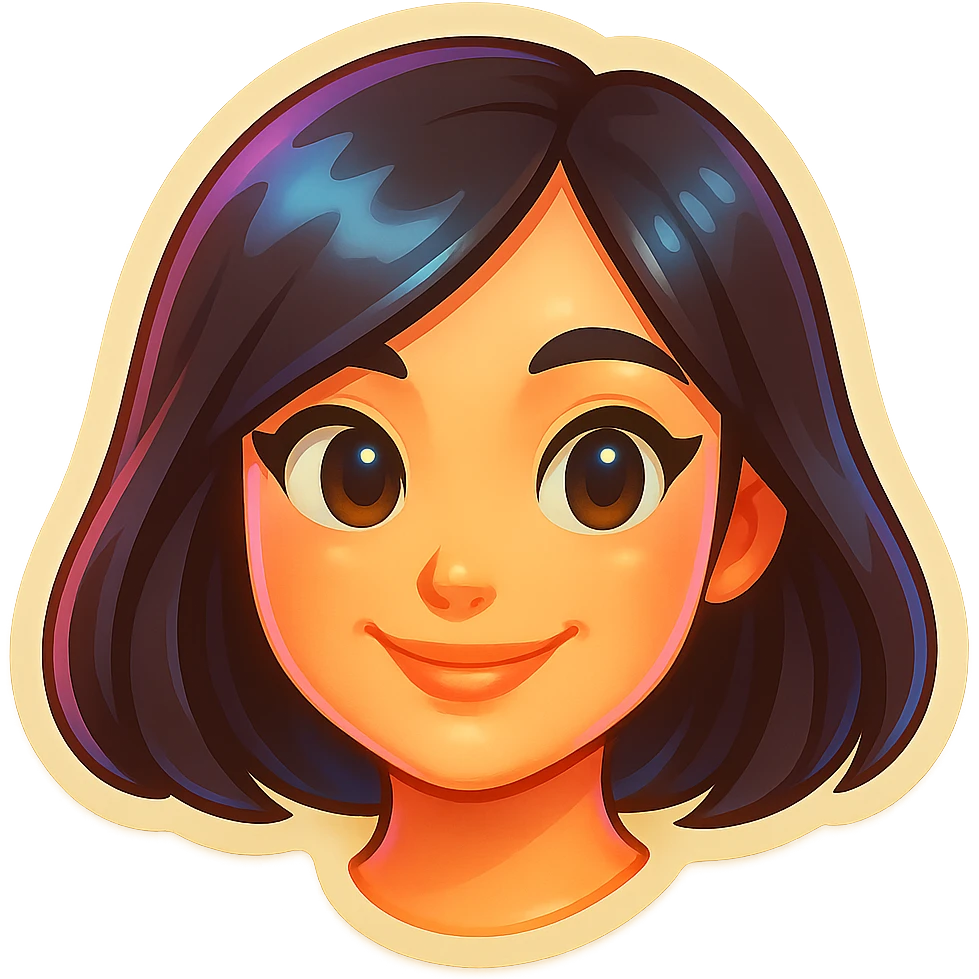 Make the girl look like a classic Telegram sticker: cartoon style, bright colors, cute face, pale skin, only the head without neck, no outline on edges, white background. Suitable for a Telegram bot profile. emoji