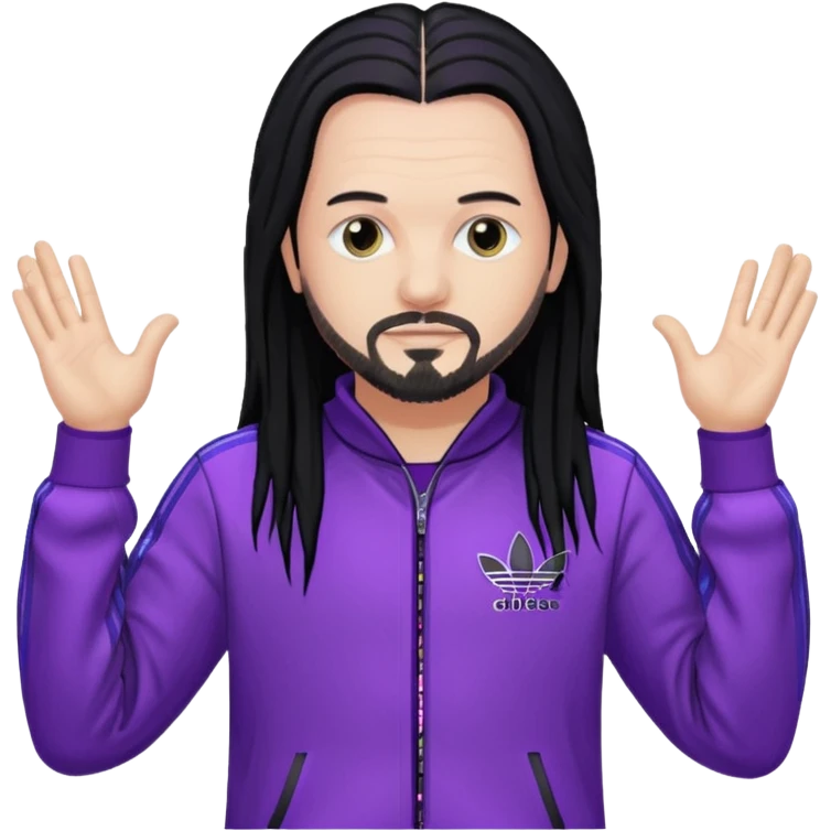 Jonathan Davis long black hair, sequin purple Adidas outfit emoji
