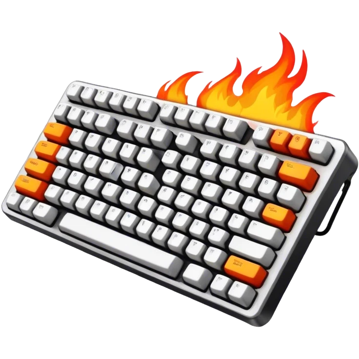Cool mechanical keyboard in fire flames in the background. emoji