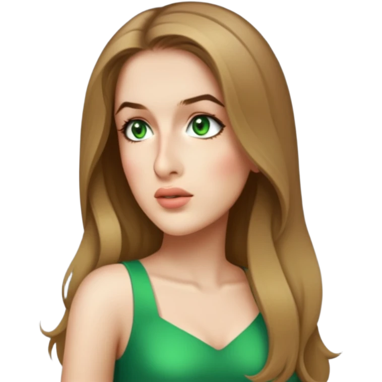 female, wearing a dress, long dark-blonde hair, dark blue eyes emoji