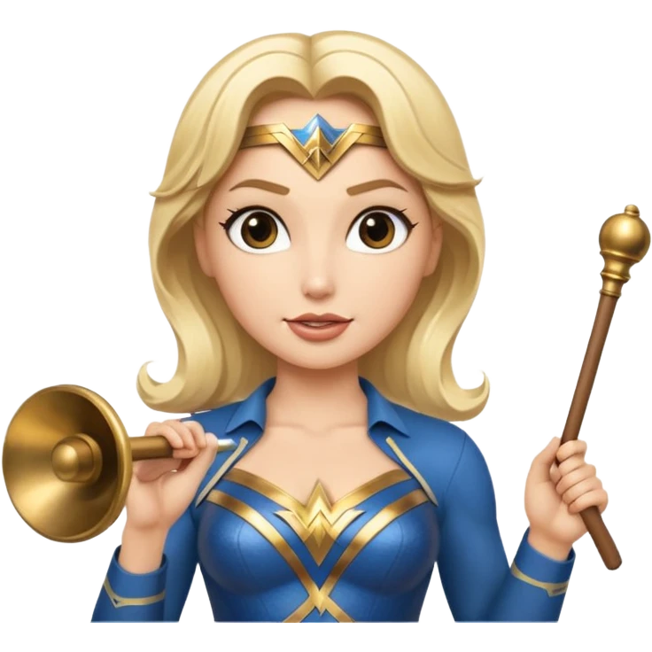 Blonde Wonder Woman holding bell and short white orchestra conductor’s baton  emoji