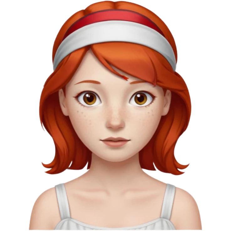 ["Fair skin female, smooth red hair, red ribbon headband."] emoji