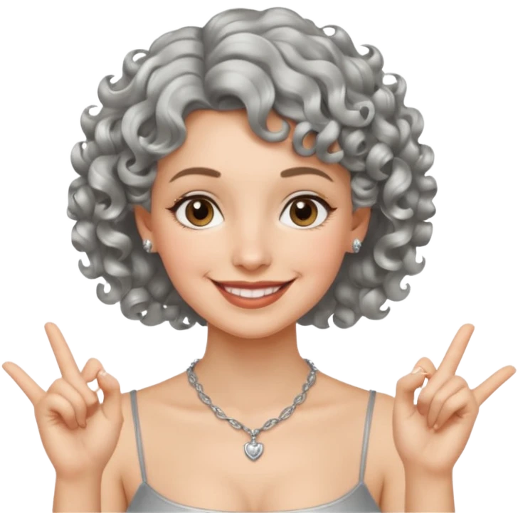 silver, short, wavy-haired with curls, smiling pretty lady, hopeful,  2 fingers up crossed


 emoji