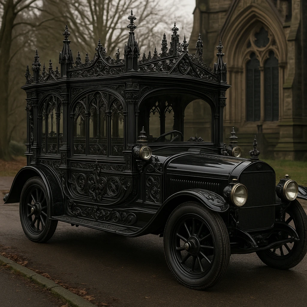 a classic gothic hearse car with ornate details emoji
