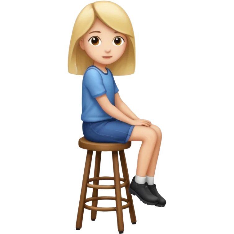 a girl is sitting on a stool seeing toward left side emoji