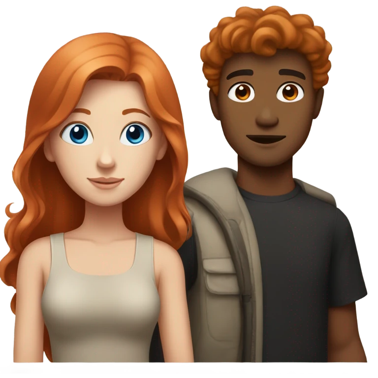 Redhead blue eyed girl and black haired tan male couple emoji