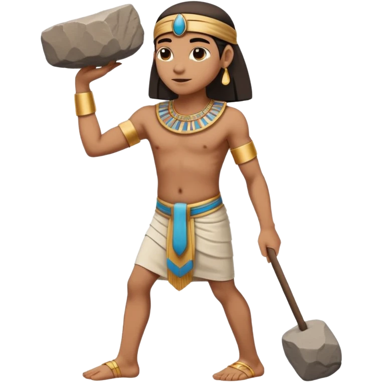 fullbody ancient Egyptian worker with simple headband, bent forward, carrying a rock block on their back emoji