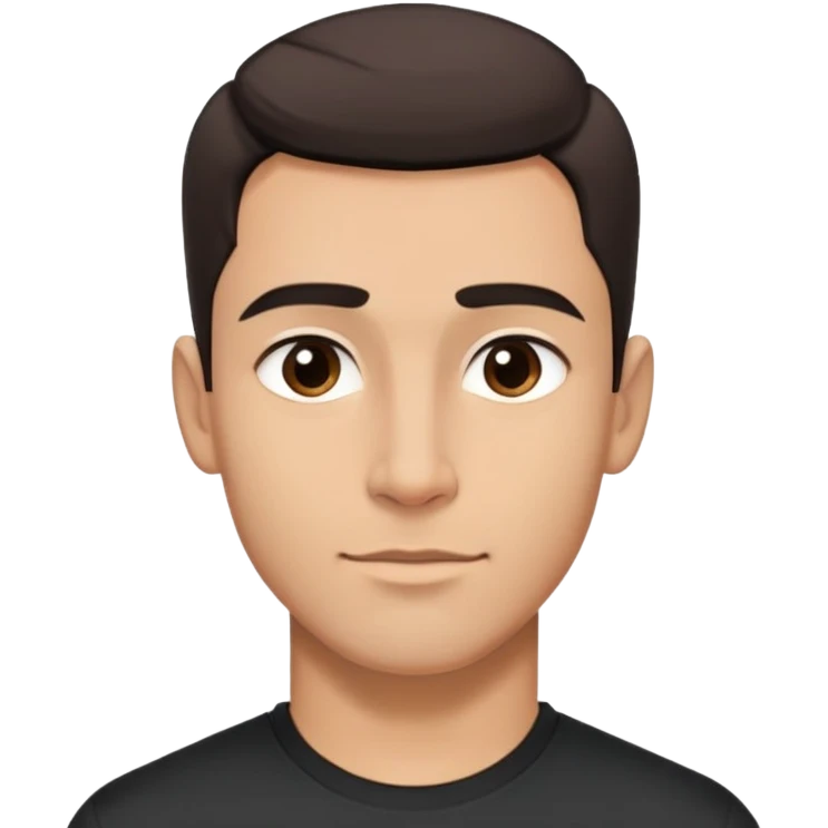 Attractive man in his 40s with youthful appearance, light brown skin, elongated face, defined jawline, medium dark eyes, arched eyebrows, straight nose, handsome friendly expression, short dark hair styled upward, athletic build, wearing a fitted black t-shirt emoji
