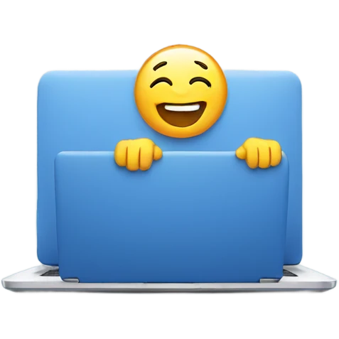 A blue laptop laughing emoji