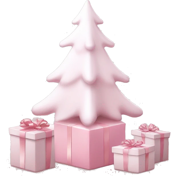 Light pink Christmas gifts under a white Christmas tree  emoji