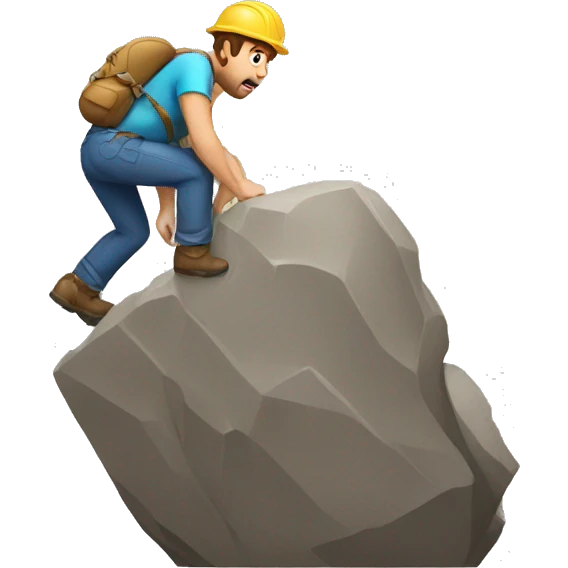 man struggles to climb a rock emoji