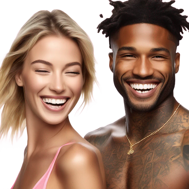Photo of Victoria secret model laughing with a tattooed male model  emoji