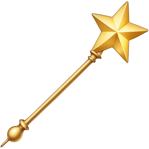 Sparkly magic wand with a star tip, casting magical sparks emoji