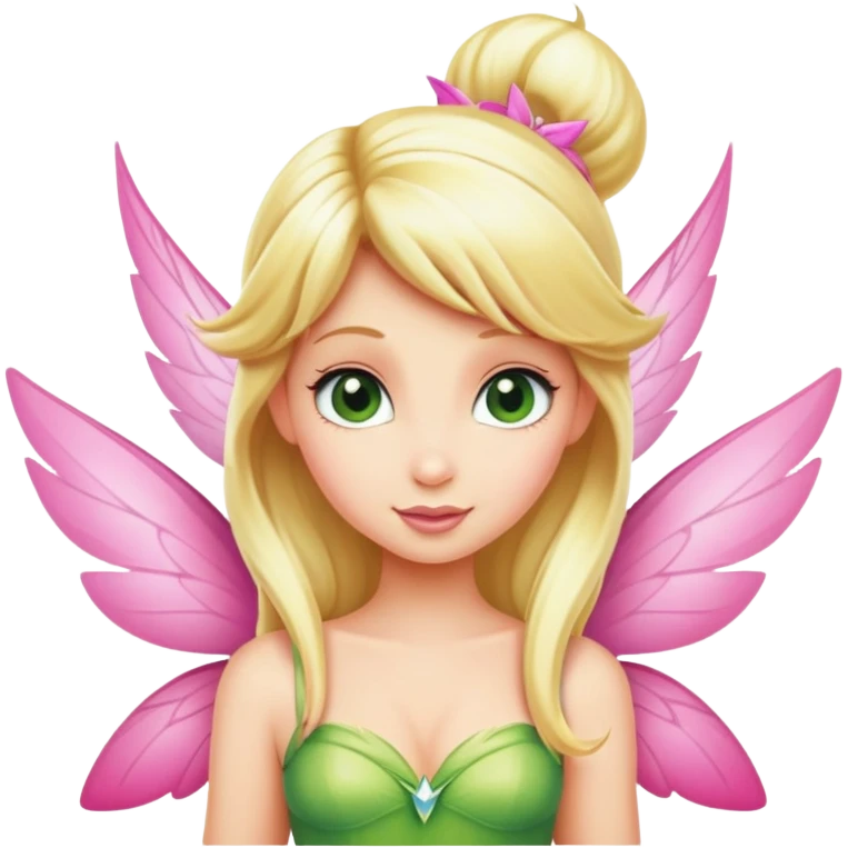 Tinkerbell with long blonde hair and pink wings  emoji