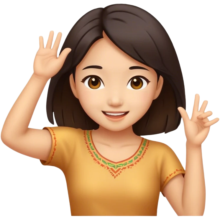 An Asian girl is dancing happily  emoji