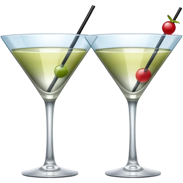 two realistic glasses of cocktail in emoji style, martini glass shape, no straw, no fruit, no ice emoji