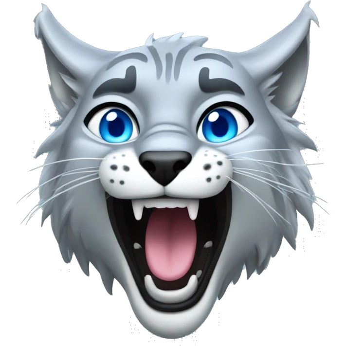 Grey lynx with blue eyes roars emoji