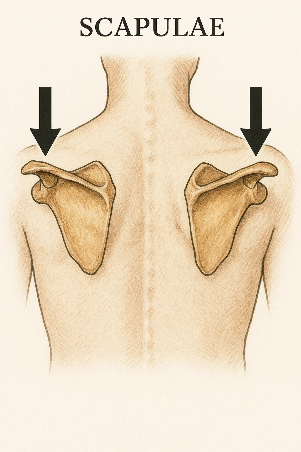 Scapole che vanno in giù depresse, viste anatomicamente. Fallo capire magari con frecce in basso emoji