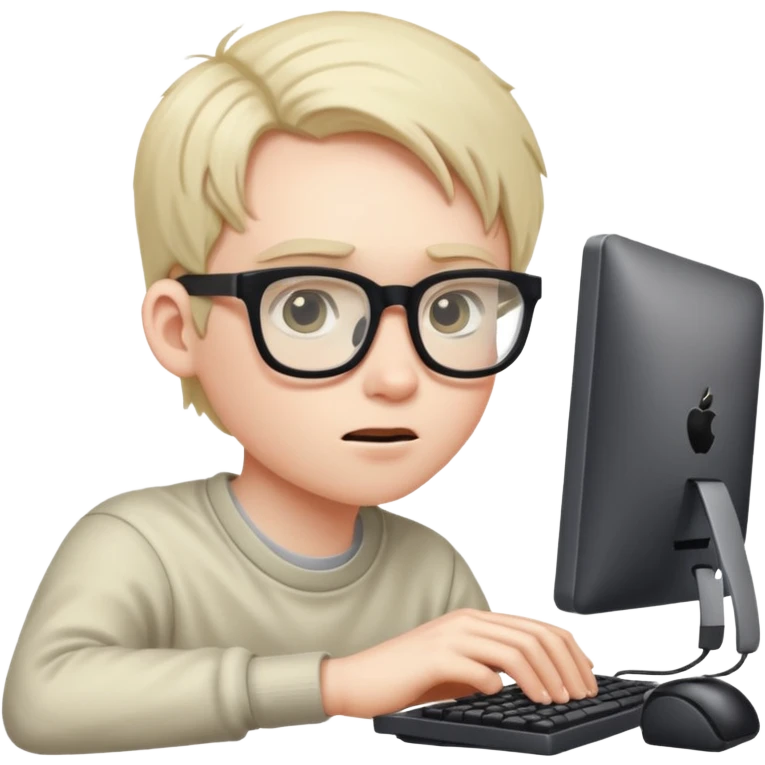 Geeky smelly nerd sitting on a computer playing games intensely  emoji
