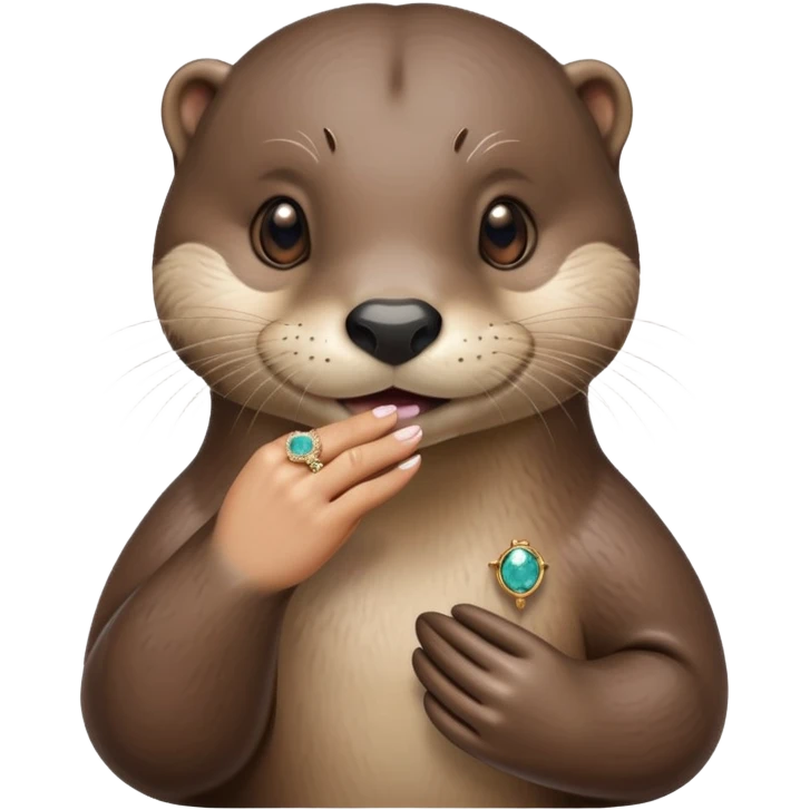 Female otter with an engagement ring on a finger  emoji