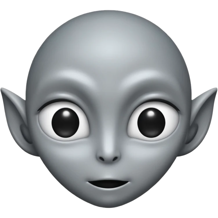 Grey alien head, almond-shaped eyes solid black, entire eye black, no white or iris, slanted, pale grey skin, cartoon emoji, no background


 emoji