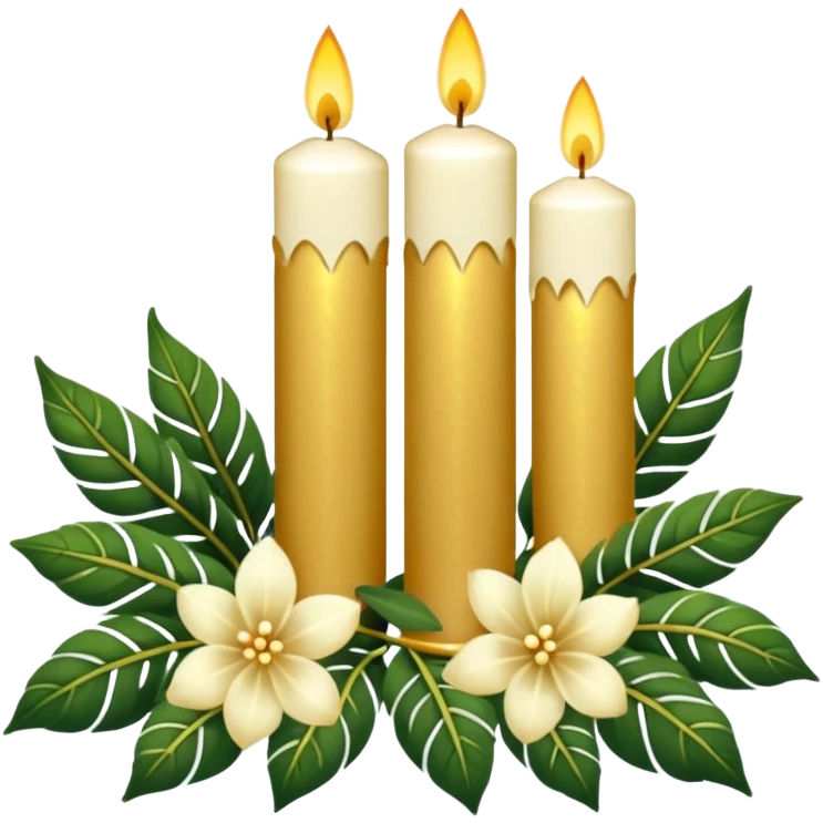 Aesthetic scenic romantic vintage styled beautiful gorgeous holy divine spiritual pretty elegant sparkly shiny scene of Candles, flowers, plants leaves, scenic aesthetic scenery emoji