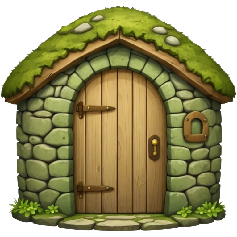 Round stone hut with wooden door.




 emoji