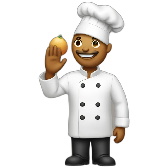 Chef with his hand raised, and kissing the air emoji