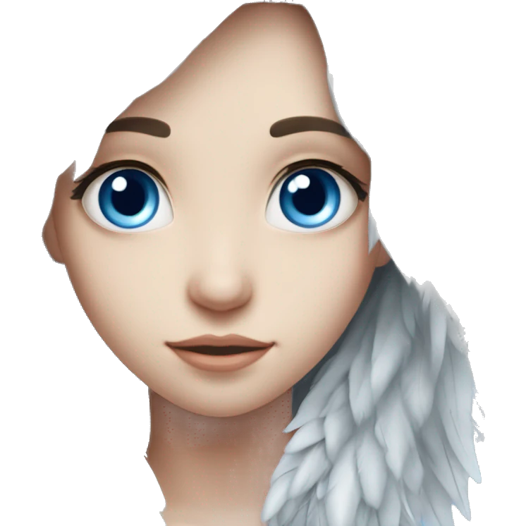 big wings, silver, feather, icy ,snowflake, Beautiful, fairy, long hair, blue eyes emoji