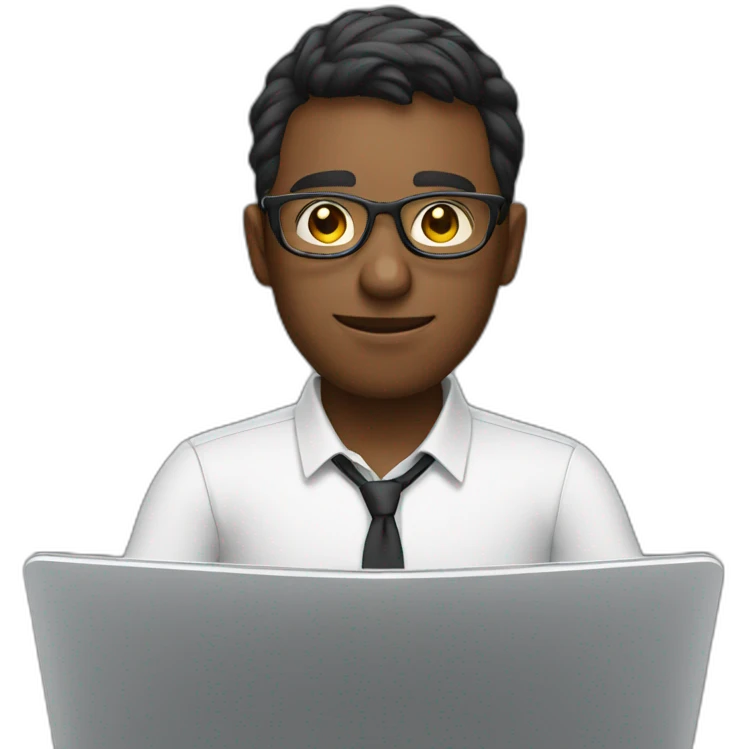 Guy in glasses working in a laptop emoji