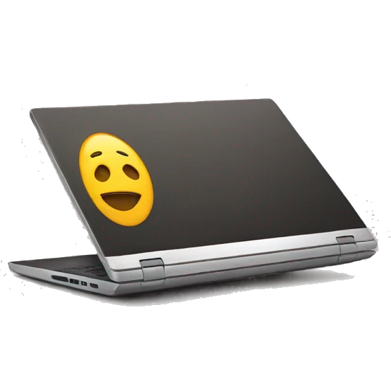 laptop facing forward with a logo thats has an e emoji