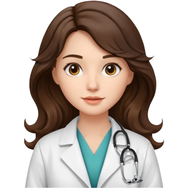 aesthetic emoji of a pretty brunette with long wave hair woman with a white coat doctor emoji