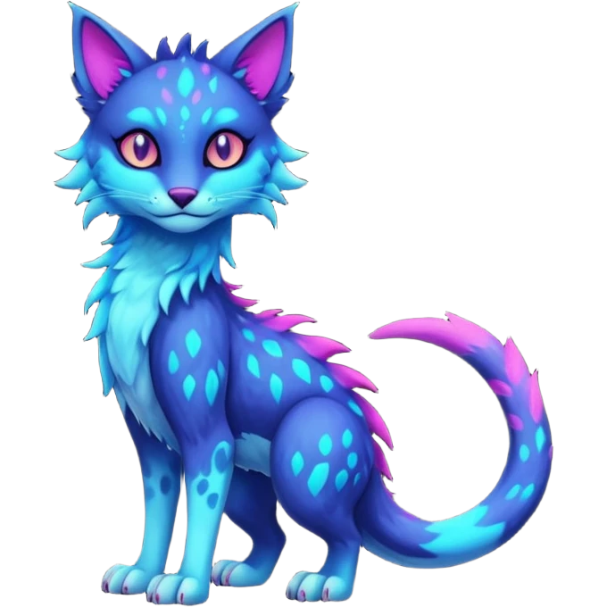 Kawaii dark edgy colorful vibrant neon glowing fantasy feline-vernid-sergal-fursona animal creature with a tufted tail full body with intricate markings  emoji