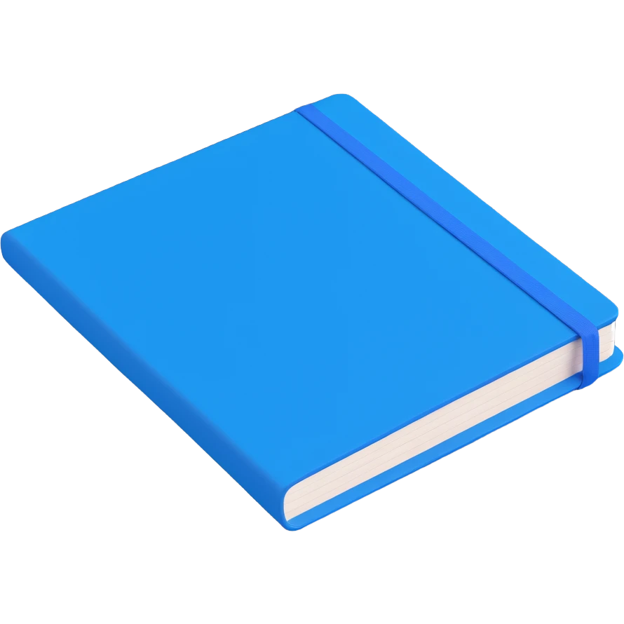 realistic moleskine notebook with blue cover, subtle texture details on the cover, slightly tilted angle emoji
