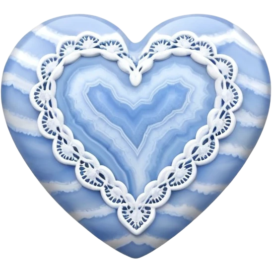 Heart-shaped blue lace agate cabochon with pastel blue and white banded lace-like patterns emoji