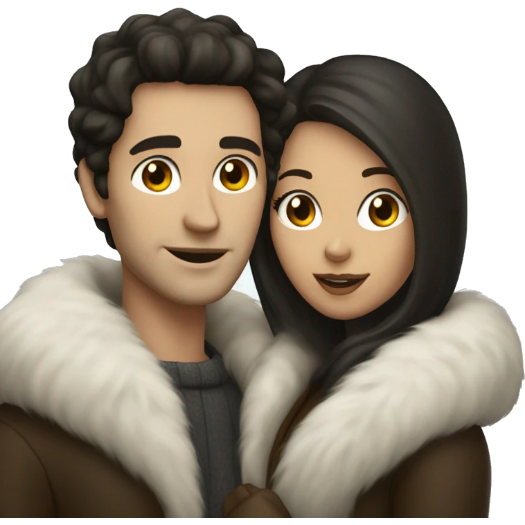Dark haired White couple in long fur coats emoji