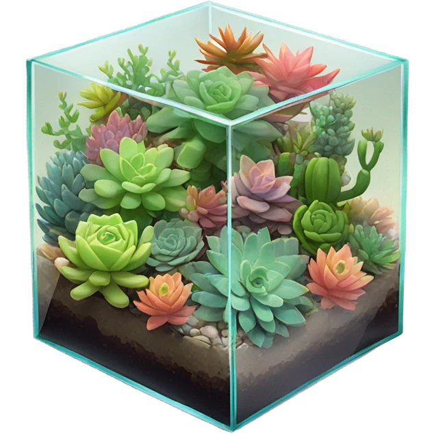 terrarium in a glass cube made of succulents emoji