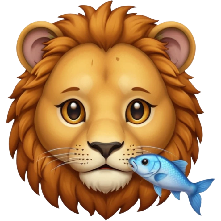  A lion eating a fish, feeling sad because it’s too small, portrait emoji